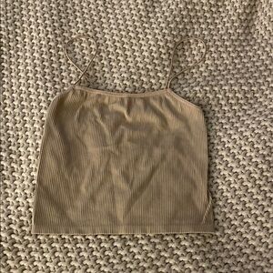 Zara Ribbed Spaghetti-Strap Camisole — Tan